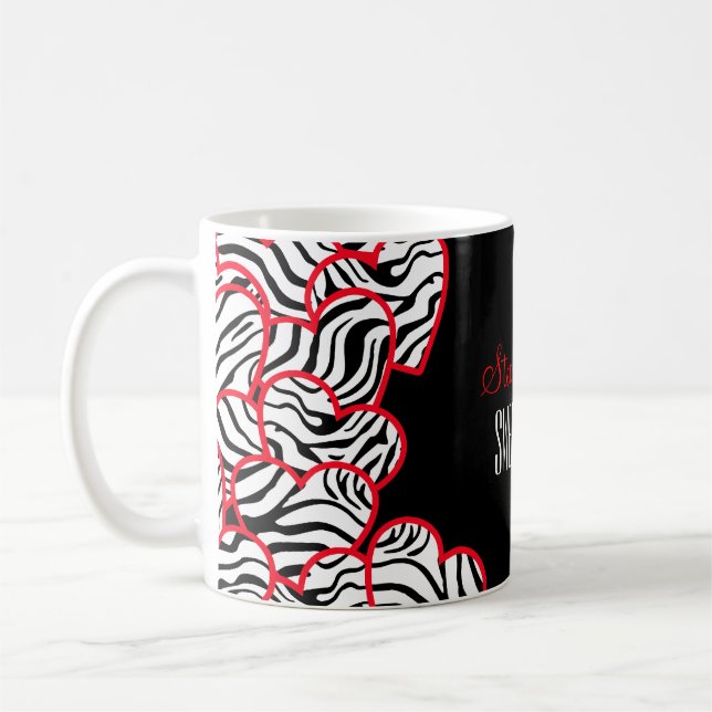 Mug Rouge doux élégant 16 Zebra Heart Design Nom (Gauche)