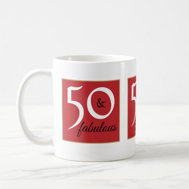 Mug Rouge et blanc 50 et Fabuleux fête d'anniversaire (Gauche)