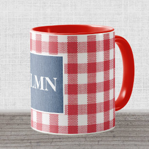 Mug Rouge et blanc Check Blue Denim Monogramme 11oz Co