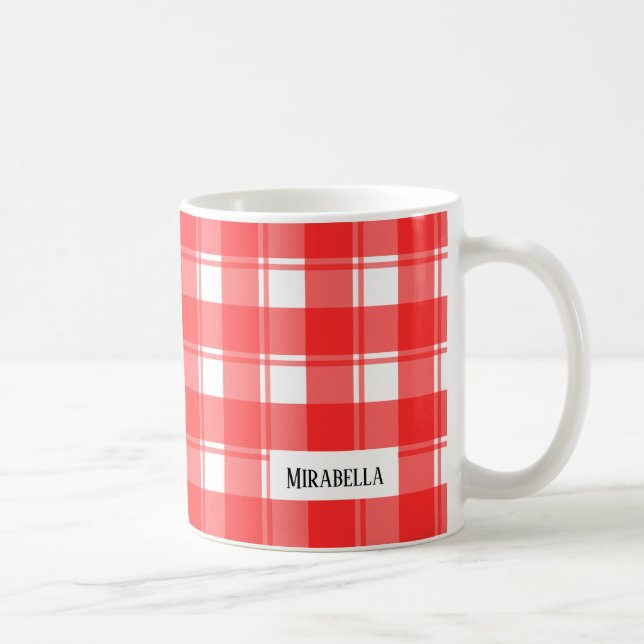 Mug Rouge et blanc modifiable rayé ou carreauté de cam (Droite)