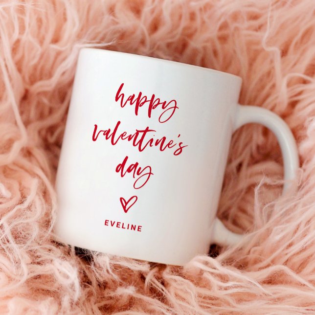 Mug Rouge et blanc | Script Décontracté et coeur Valen (A simple and stylish Valentine's Day mug)