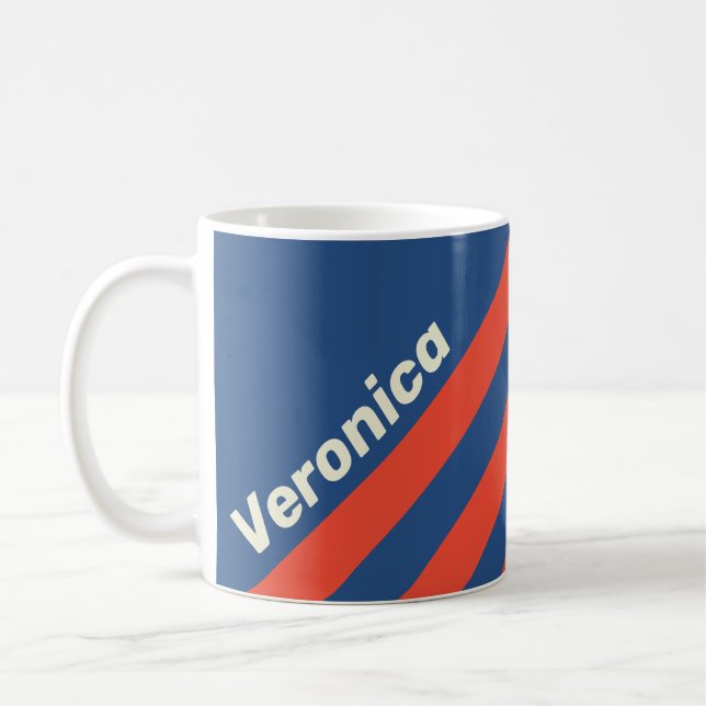 Mug Rouge et Bleu Rétro Trois Bandes avec Nom (Gauche)