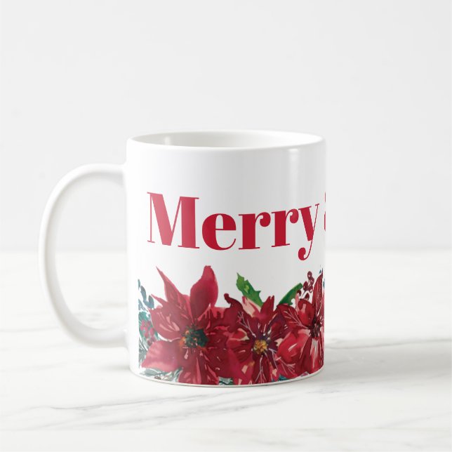 Mug Rouge et joyeux Poinsettia Noël  (Gauche)