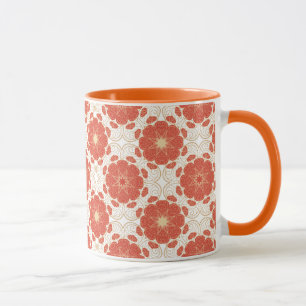 Mug Rouge et motif floral de dentelle d'or