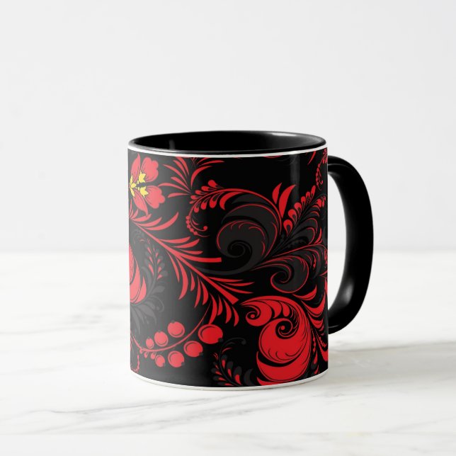 Mug Rouge et noir (style russe en paleh) (Devant droit)