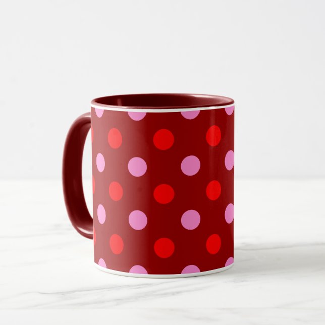 Mug Rouge et rose sur fond bordeaux à pois design  (Devant gauche)