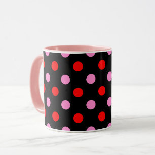 Mug Rouge et rose sur fond noir à pois design