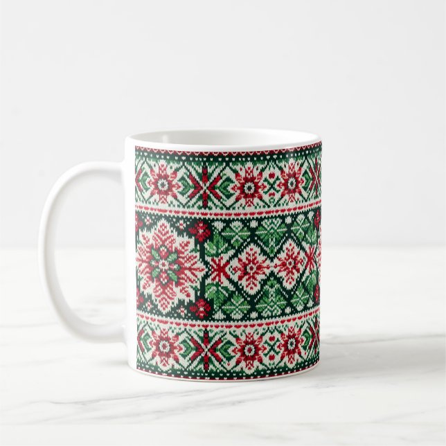 Mug rouge et vert de Noël/hiver île Fair (Gauche)