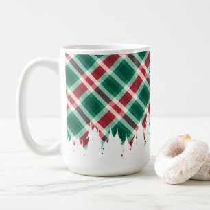 Mug Rouge et vert plaid avec arbre de Noël blanc
