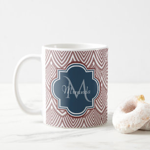 Mug Rouge foncé Déco pétoncles bleu marine Monogramme