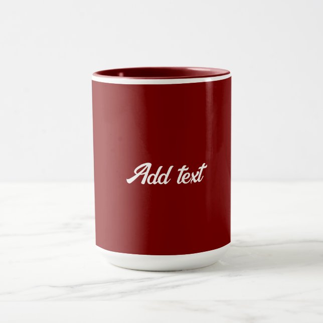 Mug Rouge foncé, Maroon couleur solide, texte blanc, (Centre)
