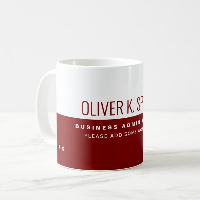 Mug Rouge foncé professionnel demi-blanc adm d'entrepr (Devant gauche)