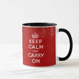 Mug Rouge-foncé vintages affligés gardent le calme et