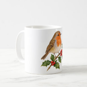 Mug Rouge-gorge sur un rameau de houx
