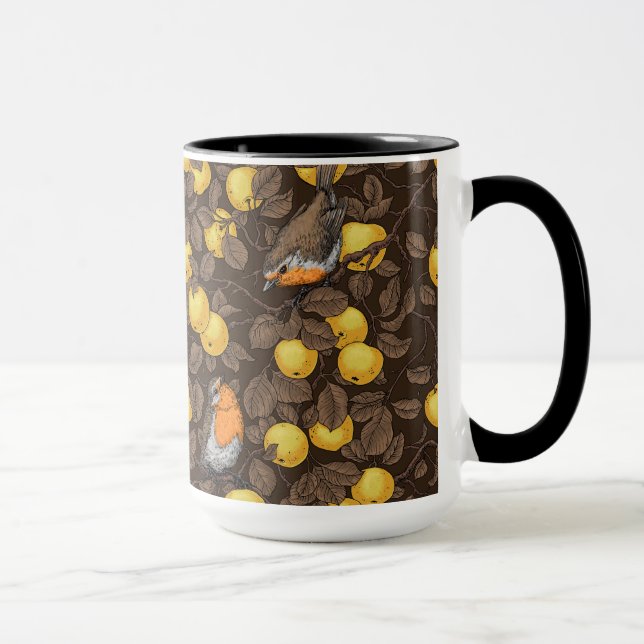 Mug Rouge-gorges dans le pommier/jaune et brun foncé (Droite)