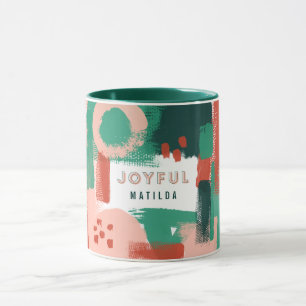 Mug Rouge graphique abstrait moderne, rose + joyeux