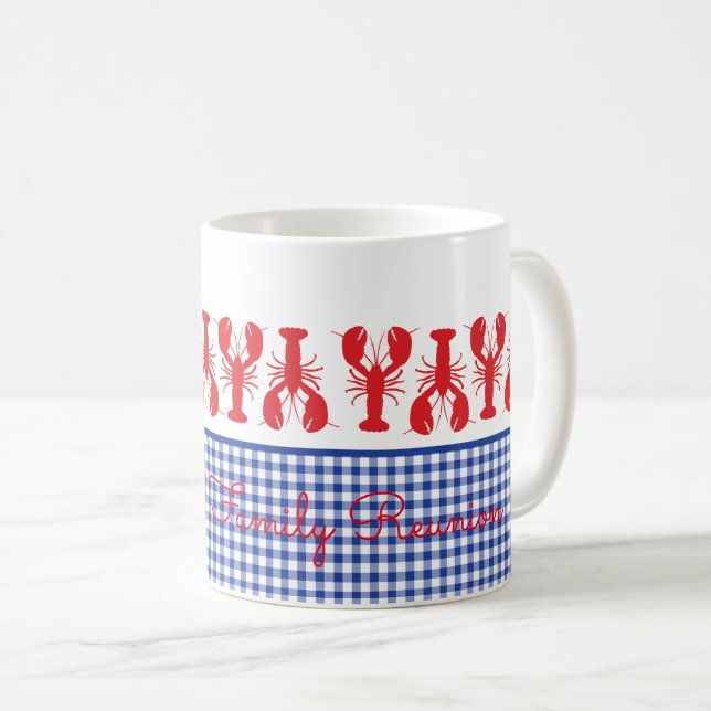 Mug Rouge Homard Bleu Blanc En vichy Côte Texte person (Devant droit)