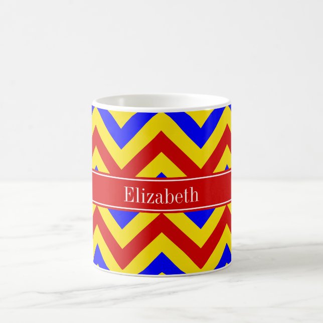 Mug Rouge, jaune, Blue LG Chevron Red Name Monogram (Centre)