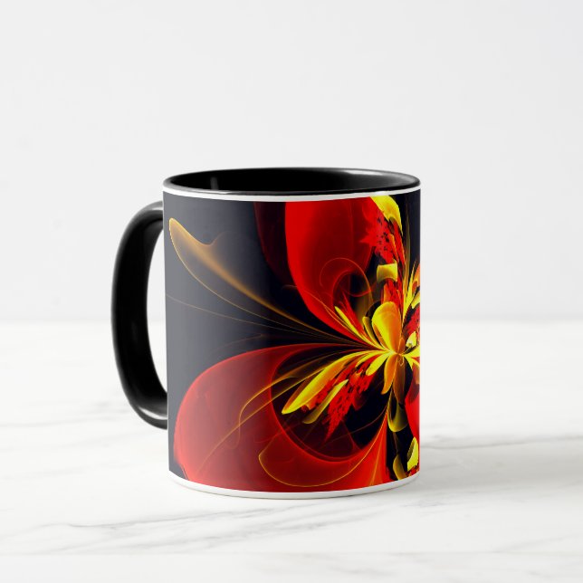 Mug Rouge Jaune Floral Moderne Résumé Modèle Art #10 (Devant gauche)