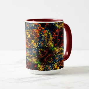Mug Rouge Jaune vert sur papier râpé foncé, Fleurs?