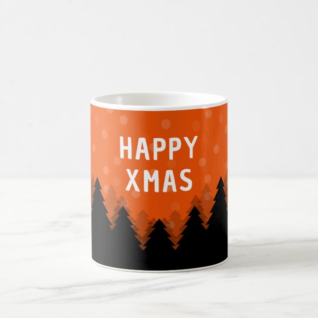 Mug rouge Joyeux Noël avec forêt, arbres et neige (Centre)