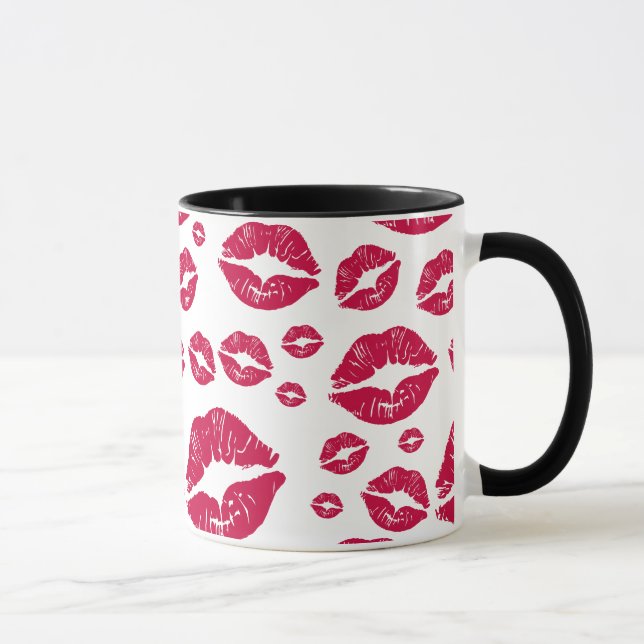 Mug Rouge Lèvres Moderne Motif Baiser tendance Blanc (Droite)