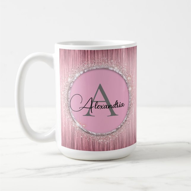 Mug Rouge lueur d'un roseGlittery Monogramme (Gauche)