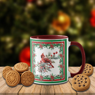 Mug Rouge Mockingbird Poinsettia Frontières Rouge Vert