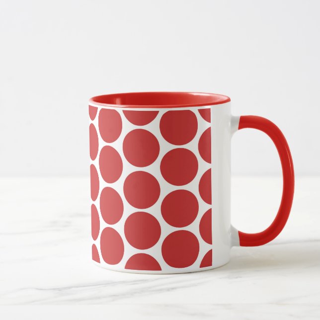 MUG ROUGE MODERNE, POIS BLANCS (Droite)