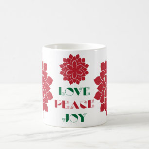 Mug Rouge moderne, Vert et blanc Amour, Paix, Texte de
