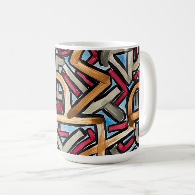 Mug Rouge Moka Gris Géométrique - Art Abstrait Peint à (Devant droit)