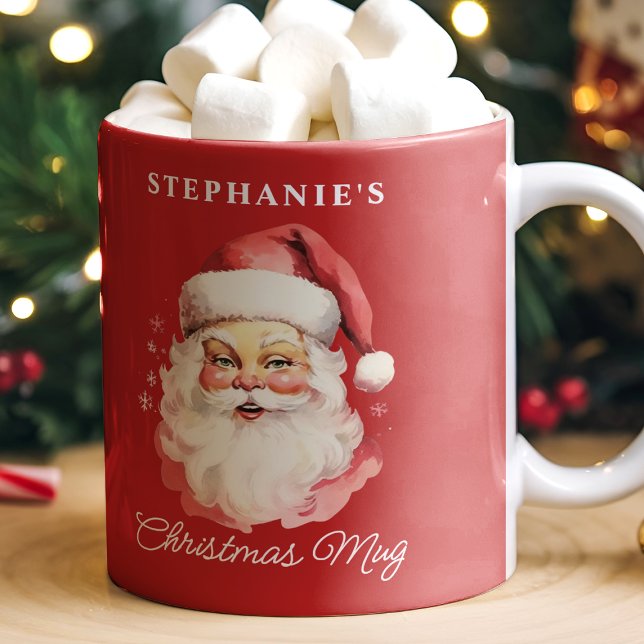 Mug Rouge Noël Père Noël Vintage Rétro (Créateur téléchargé)