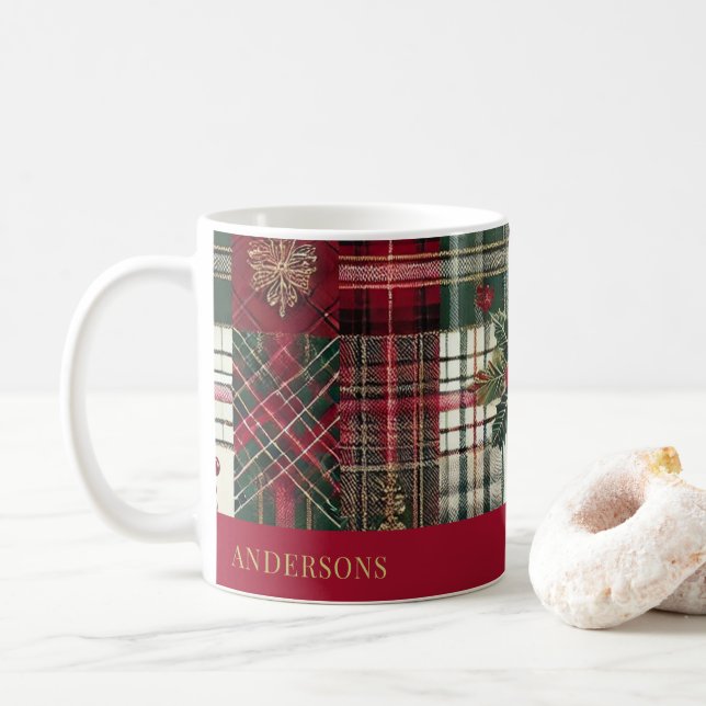 Mug Rouge Noël Russe Plaid Tartan Motif (Avec donut)