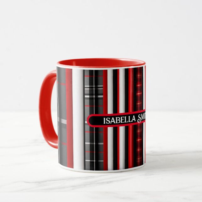 Mug Rouge Noir Abstrait Plaid Collection tendance (Devant gauche)
