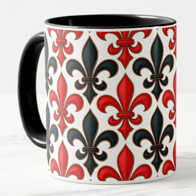 Mug Rouge noir baroque Fleur de lis Motif Design (Créateur téléchargé)