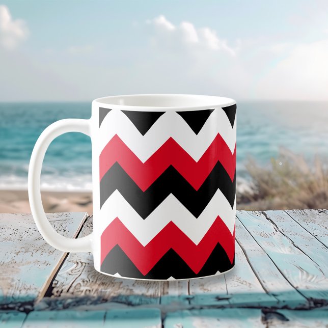 Mug Rouge Noir et Blanc Zigzag (Red Black and White Zigzag Coffee Mug)