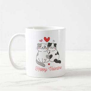 Mug Rouge Noir Illustré Chats Mignons Joyeuse Saint-Va