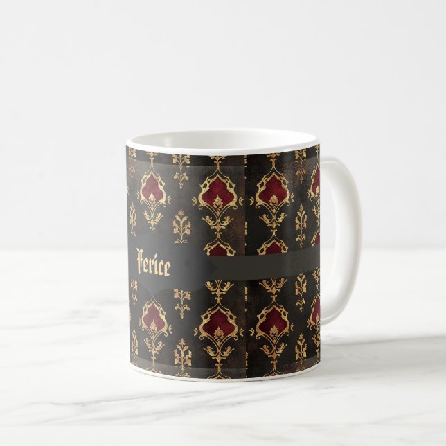 Mug Rouge Or et Gothique Noir Damassé (Devant droit)