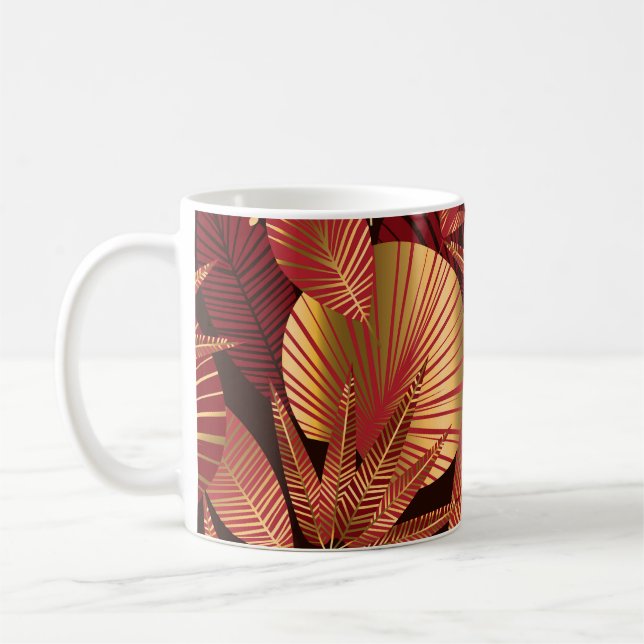 Mug Rouge or, Motif tropical géométrique. (Gauche)