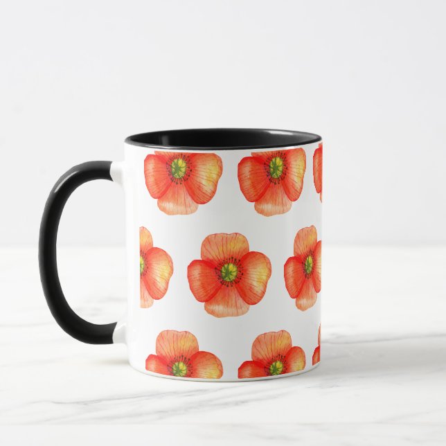 Mug Rouge Orange Pays Rose Fleur Aquarelle Design (Gauche)
