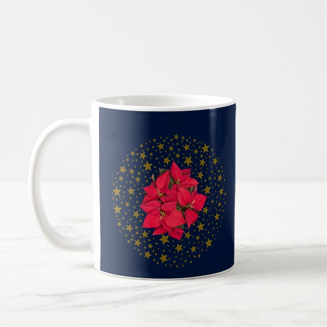 Mug Rouge Poinsettia Plante sur un ciel étoilé brillan (Gauche)