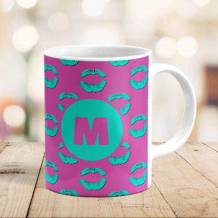 Mug Rouge Pourpre & Turquoise XOXO Lèvres qui s'embras
