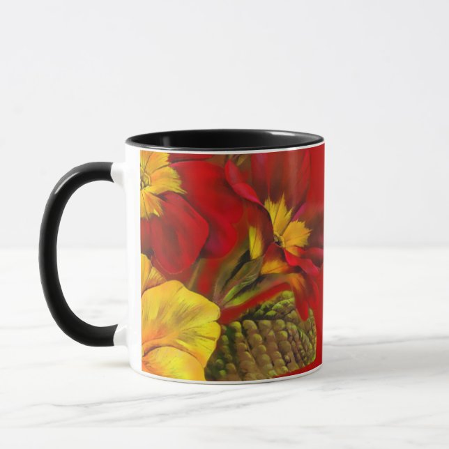 Mug rouge Primula floral art "La plus grande Nana  (Gauche)