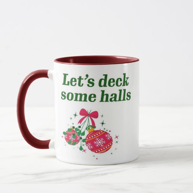 Mug Rouge rétro moderne Noël, décorons quelques salles (Gauche)