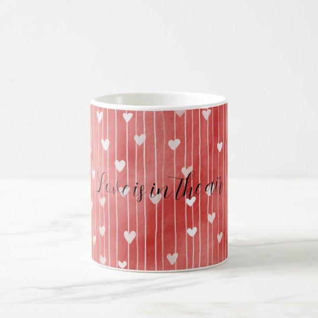 Mug Rouge romantique rayures blanches cœurs amour (Centre)
