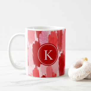 Mug Rouge rose Abstrait brosses Motif Monogramme