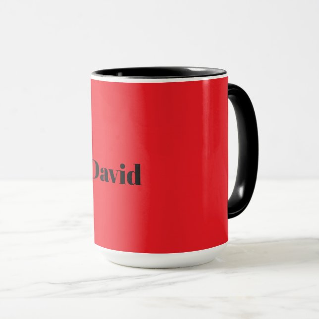 Mug Rouge, rouge uni MODÈLE, texte noir, (Devant droit)