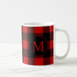 Mug Rouge rustique à carreaux de bison avec monogramme