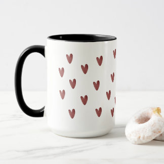 Mug Rouge Rustique et Cœurs Noirs Motif Bicolore