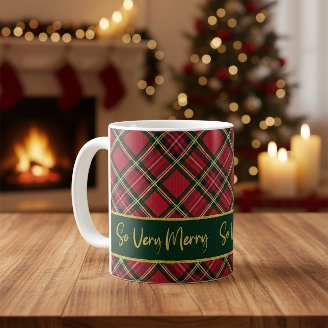Mug Rouge Tartan Plaid Or Si Joyeux (Red Tartan Plaid Gold So Very Merry Coffee Mug)